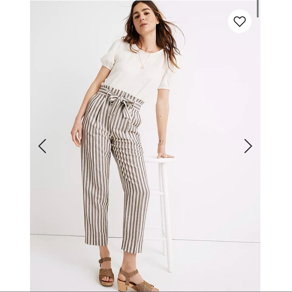 Madewell Striped Linen-Blend Paperbag Pants